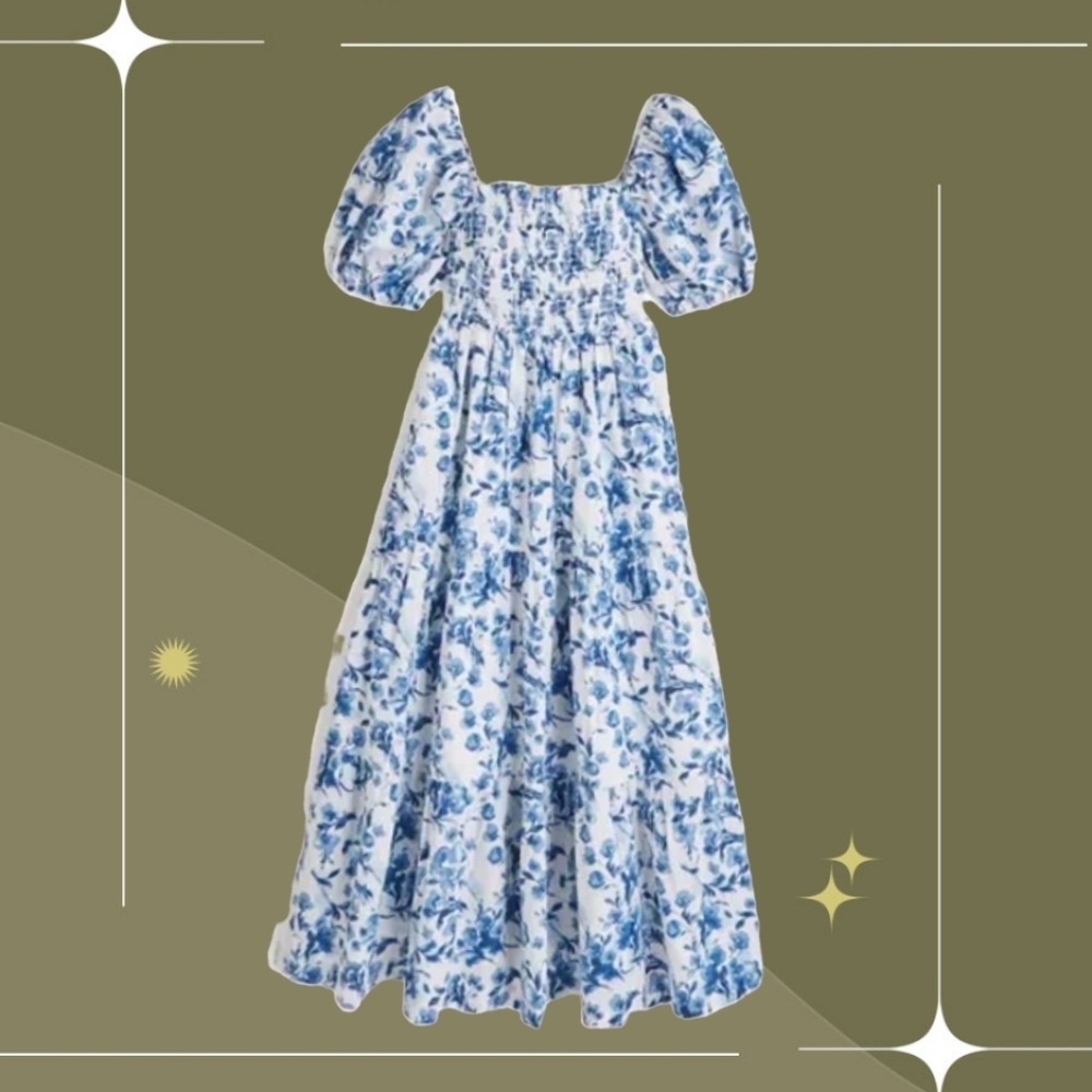 🍋✨ Abercrombie And Fitch Smocked Blue Floral Dress Size Xs